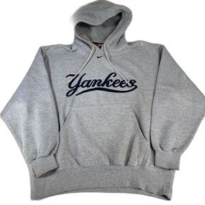 Vintage Nike New York Yankees Hoodie Sweatshirt Men Large Center Swoosh MLB Gray
